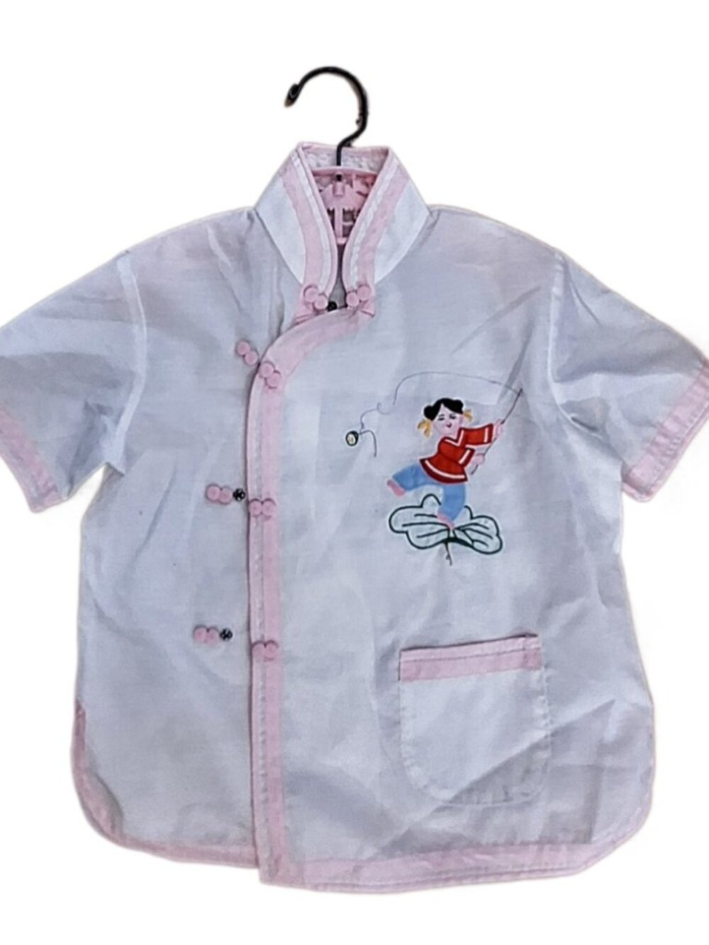 Vintage LiLi Little Girl’s Small Lotus Embroidered Cheongsam Style Shirt
